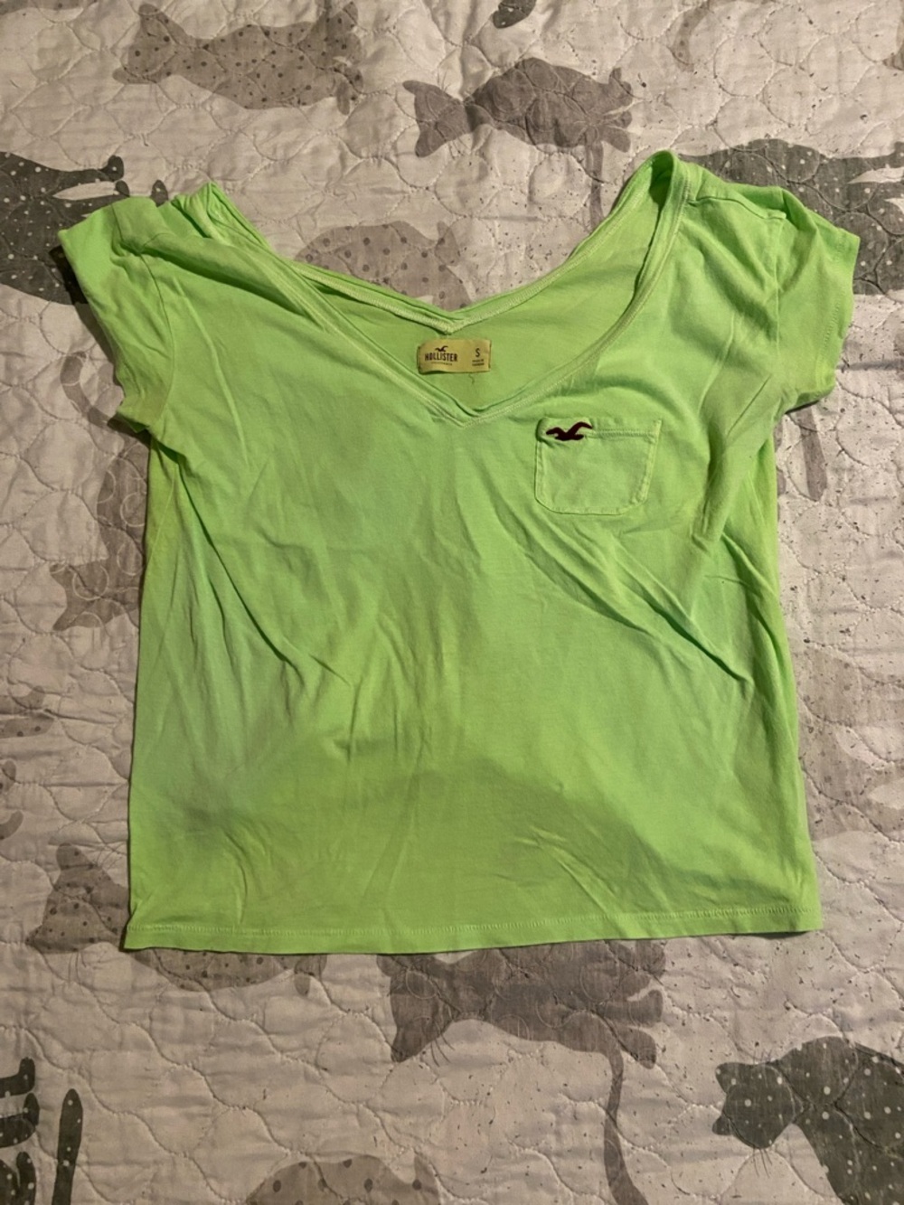 Hollister Neon Green V-Neck Pocket Tee